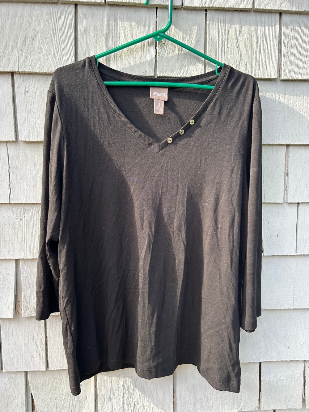 Chico's Black V-Neck Long Sleeve Top with Button Detail size 3 XL